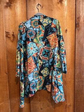 Sacred Threads Boho Abstract Tile Print Open Front Duster Quirky L/XL